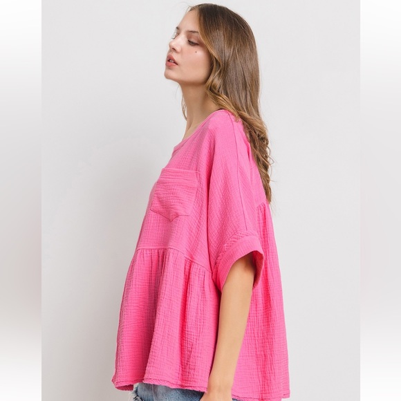 41 Boho Oversized Gauze Short Sleeve Top - Picture 4 of 6